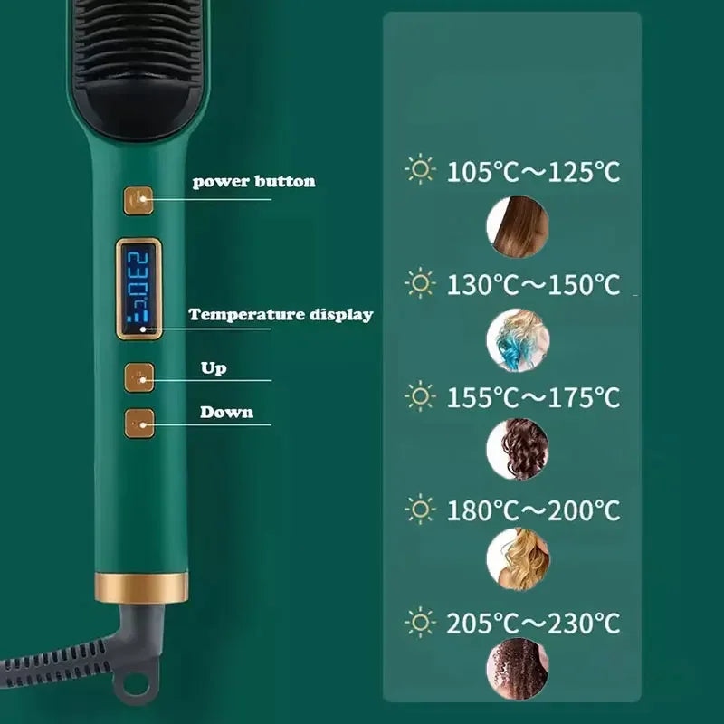 Cepillo Alisador Inteligente con Pantalla LCD – 31 Niveles, Cerámica y Control de Temperatura