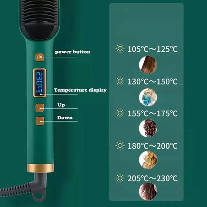 Cepillo Alisador Inteligente con Pantalla LCD – 31 Niveles, Cerámica y Control de Temperatura