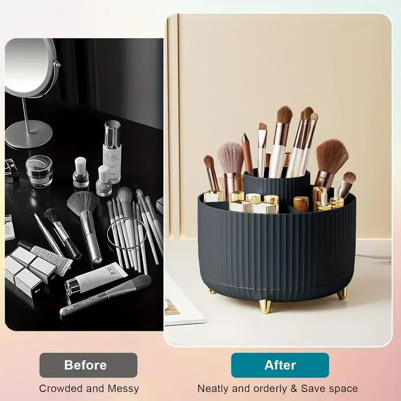Porta Pinceles de Maquillaje Giratorio 360° con 5 Ranuras – Organizador Multifuncional para Tocador y Baño