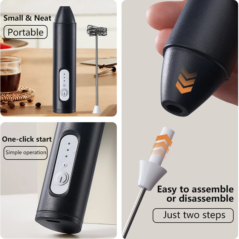 Espumador de Café Eléctrico Mejorado USB Recargable – 3 Velocidades, Batidor y Mezclador Mini