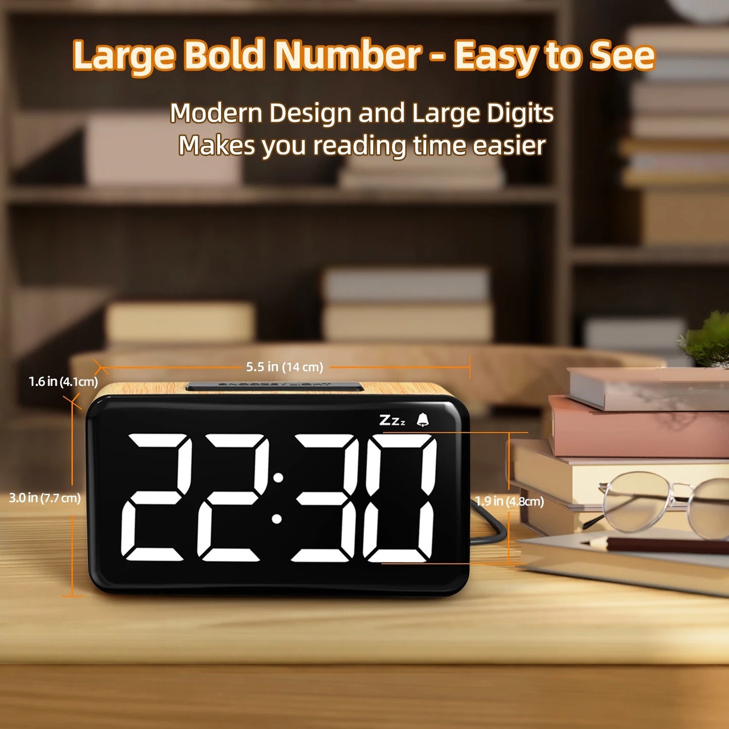 Reloj Despertador Digital LED con Carga USB y Brillo Ajustable – Formato 12/24H para Hogar y Oficina