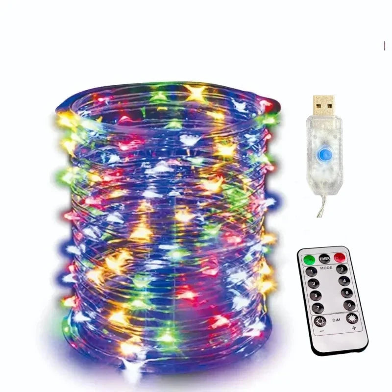 Luces LED de Cobre 100/200 LEDs con Control Remoto – 8 Modos, USB, Decoración Navideña
