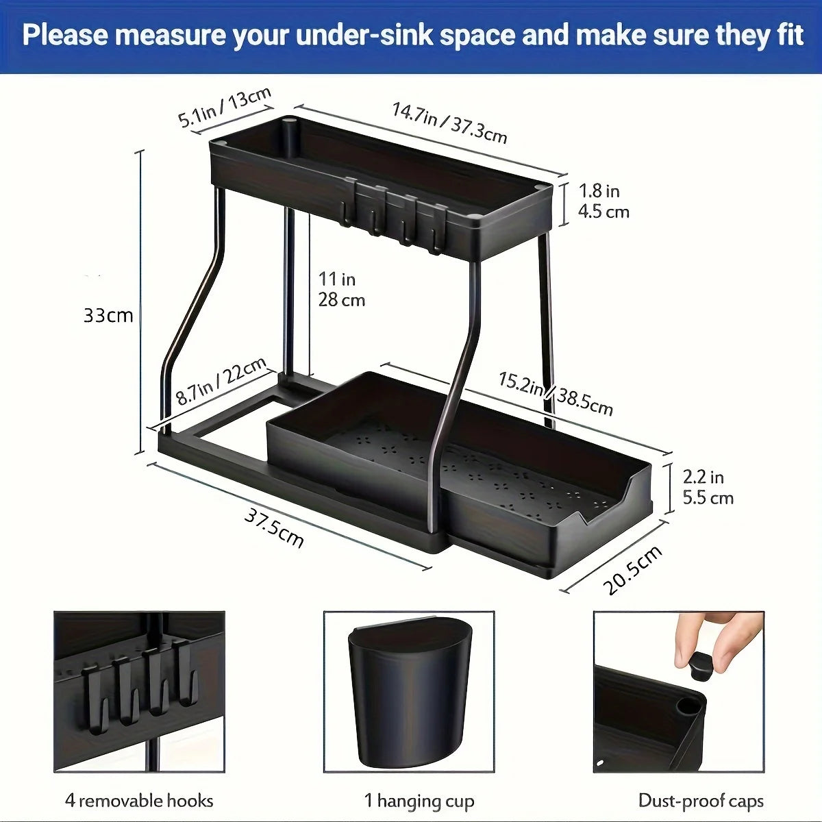 Organizador Bajo la Pileta 2 Niveles con Cajón Deslizante – Gran Capacidad para Cocina y Baño
