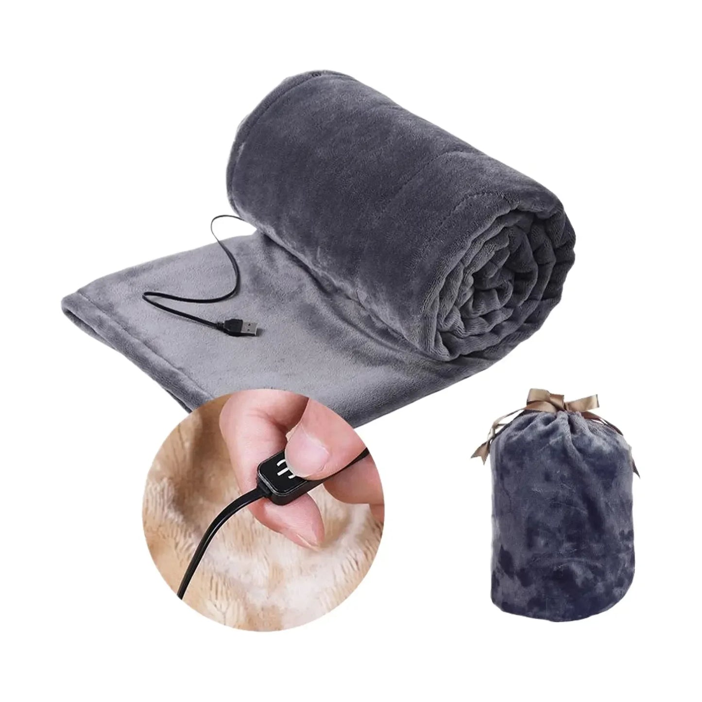 Manta Eléctrica USB 140x80cm con 5 Niveles de Calor – Portátil para Sofá, Cama, Auto y Camping