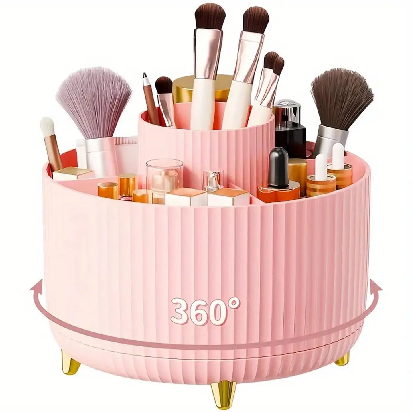 Organizador de Maquillaje Giratorio 360° en Plástico con 5 Compartimentos – Porta Pinceles Multifuncional
