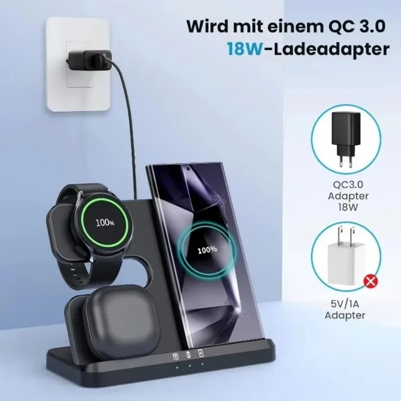 Estación de Carga Inalámbrica 3 en 1 – Carga Rápida para Samsung Galaxy, Watch y Buds