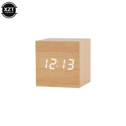 Reloj Despertador LED de Madera con Control de Voz – Digital, USB/AAA para Escritorio