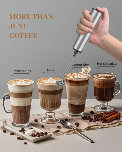 Espumador de Leche de Acero Inoxidable Recargable – 2 Velocidades para Latte y Cappuccino