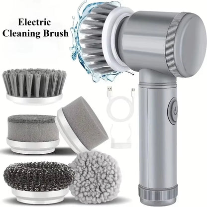 Cepillo Mágico Inalámbrico Giratorio Recargable con 5 Cabezales para Limpieza Profunda de Baño, Cocina y Juntas