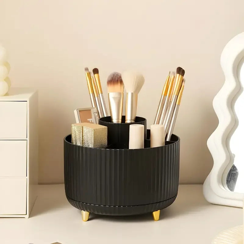 Porta Pinceles de Maquillaje Giratorio 360° con 5 Ranuras – Organizador Multifuncional para Tocador y Baño