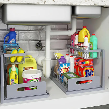Organizador Metálico Bajo la Pileta con Cajón Deslizante – Estante de Almacenamiento para Cocina