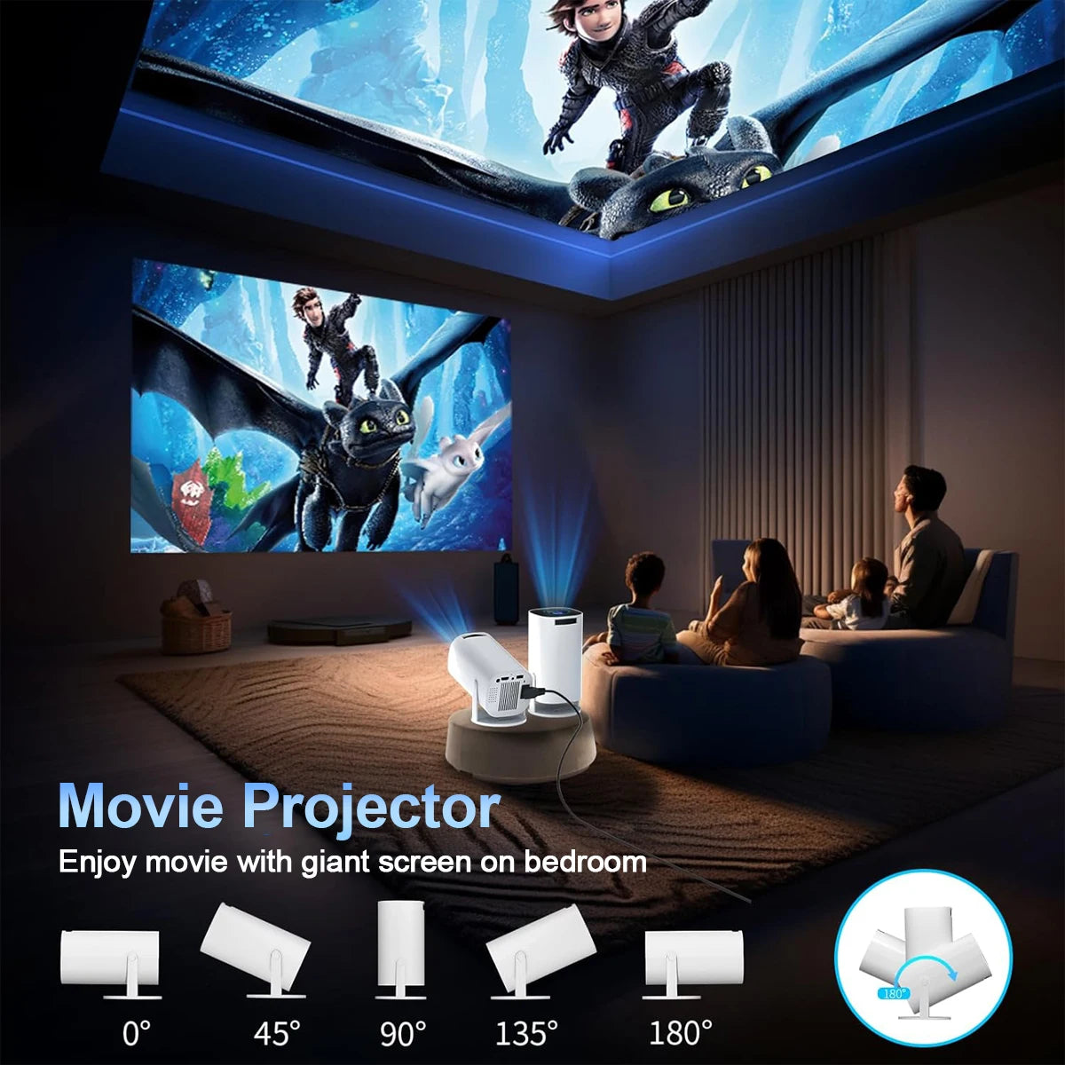Mini Proyector con WiFi y Bluetooth – Soporte 4K, Android, Portátil para Cine en Casa, Oficina y Gaming