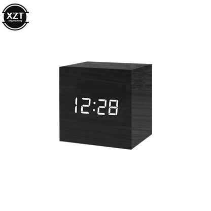 Reloj Despertador LED de Madera con Control de Voz – Digital, USB/AAA para Escritorio