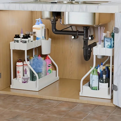 Organizador Bajo la Pileta 2 Niveles con Cajón Deslizante – Gran Capacidad para Cocina y Baño