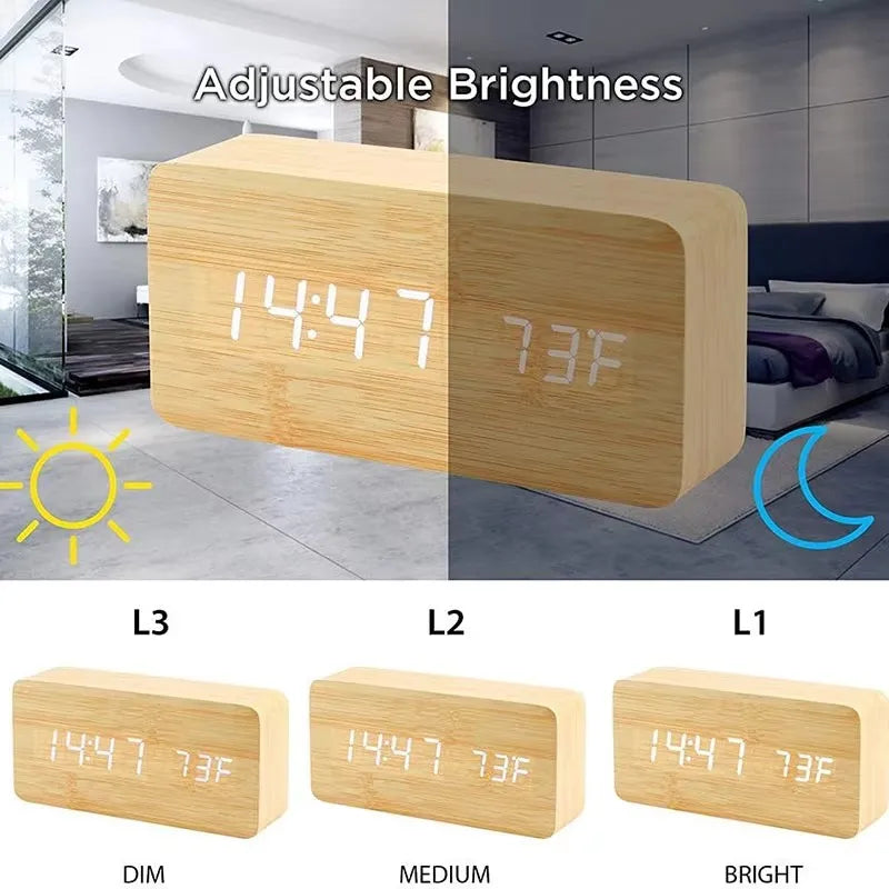Reloj Despertador Digital de Madera con Temperatura – Decoración para Dormitorio y Oficina