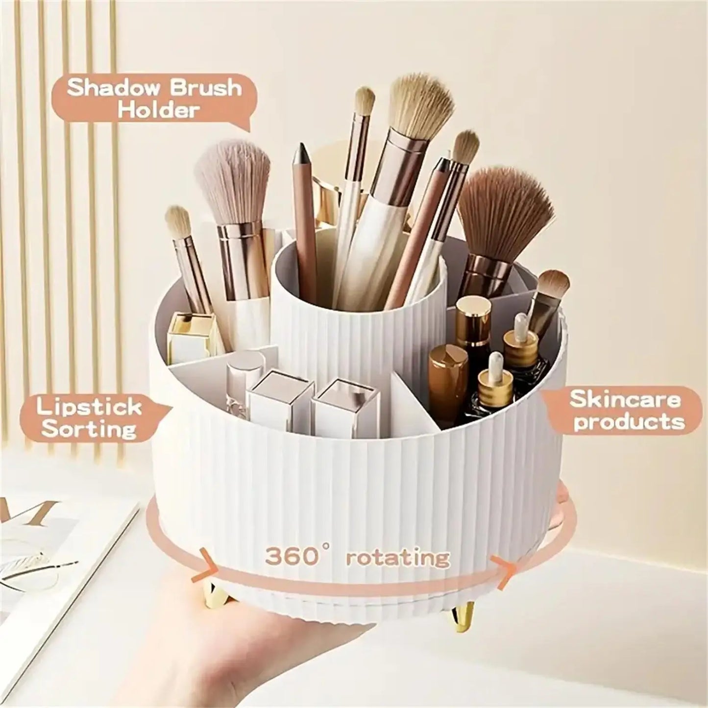 Organizador de Maquillaje Giratorio 360° en Plástico con 5 Compartimentos – Porta Pinceles Multifuncional