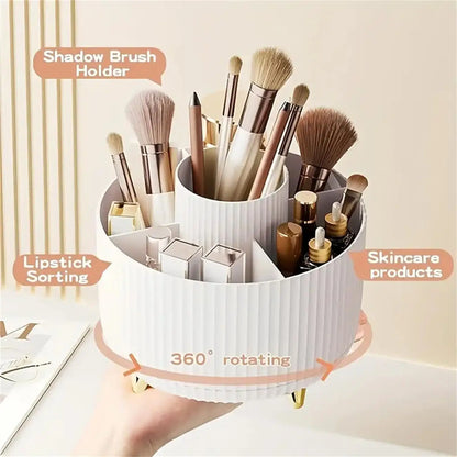 Organizador de Maquillaje Giratorio 360° en Plástico con 5 Compartimentos – Porta Pinceles Multifuncional